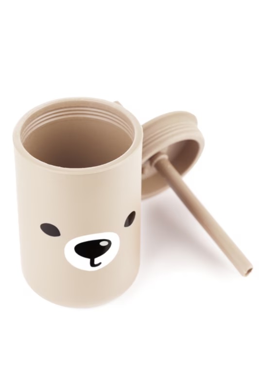 Cana din silicon pentru copii cu capac si pai 200 ml Kidnort Teddy Bej - 2 | YEO