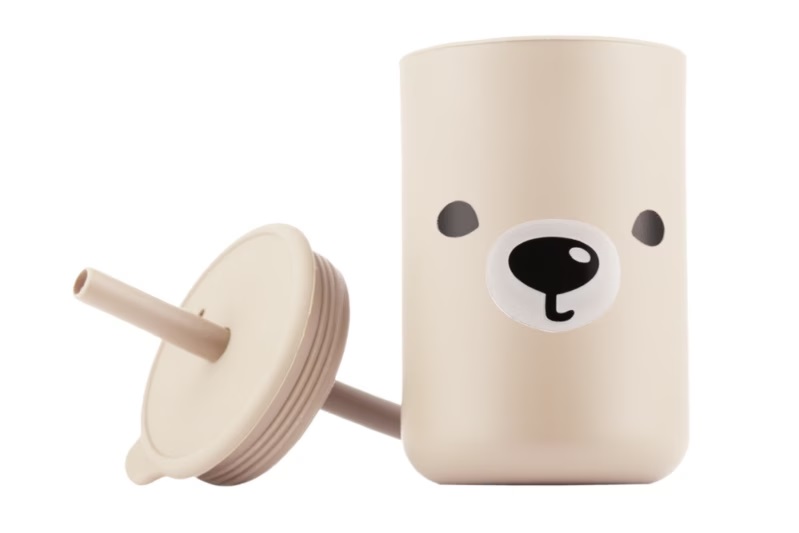 Cana din silicon pentru copii cu capac si pai 200 ml Kidnort Teddy Bej - 3 | YEO