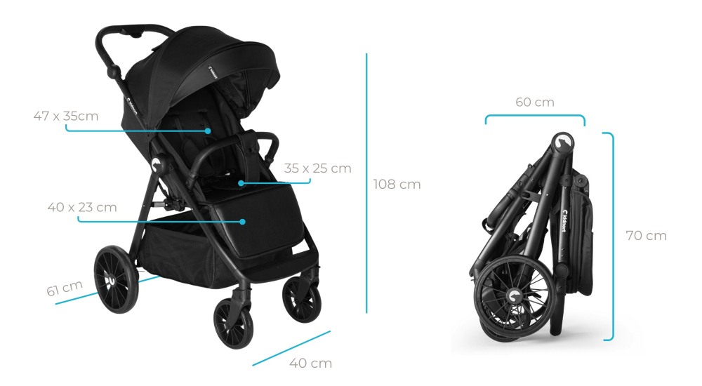 Carucior sport 0-48 luni pana la 22 kg cu pliere compacta Kidnort Sjolejon Black - 5