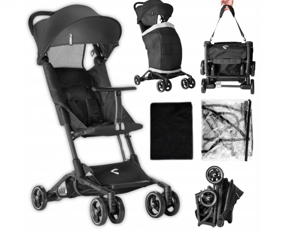 Carucior sport ultracompact pana la 22 kg cu accesorii incluse Kidnort Snopetrel Black - 9