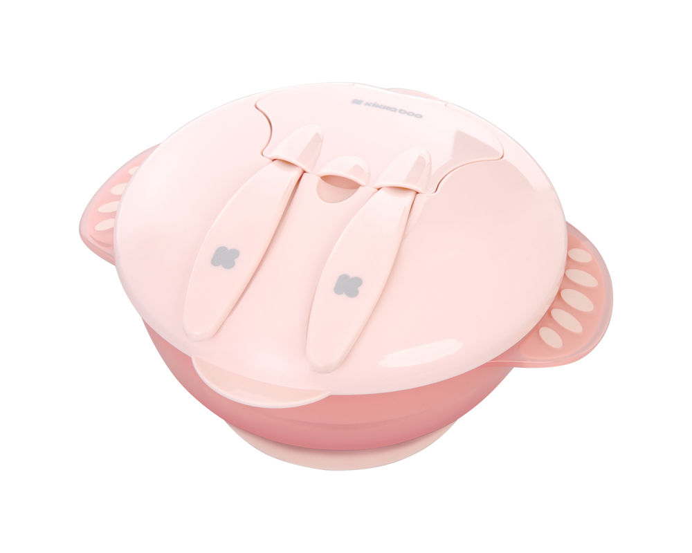 Castron multifunctional cu ventuza si tacamuri incluse 4in1 KikkaBoo Feed-me-up Pink