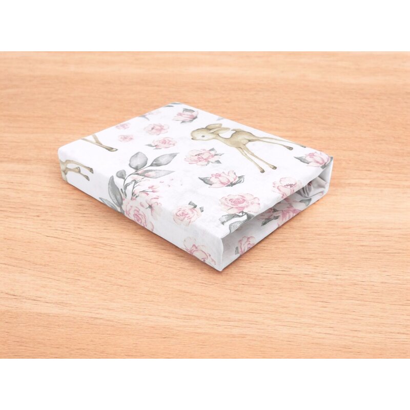 Cearceaf cu elastic Qmini pentru patut co-sleeper Aurora 76x43 cm Sweet Deer pink