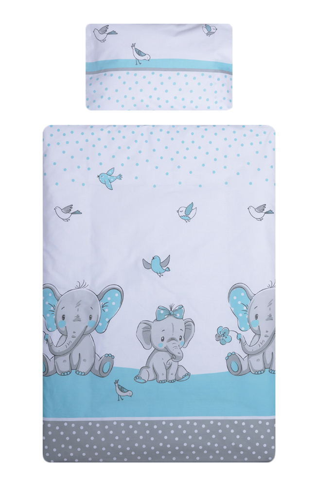 Lenjerie patut cu 3 piese 120x60 cm Elefant albastru