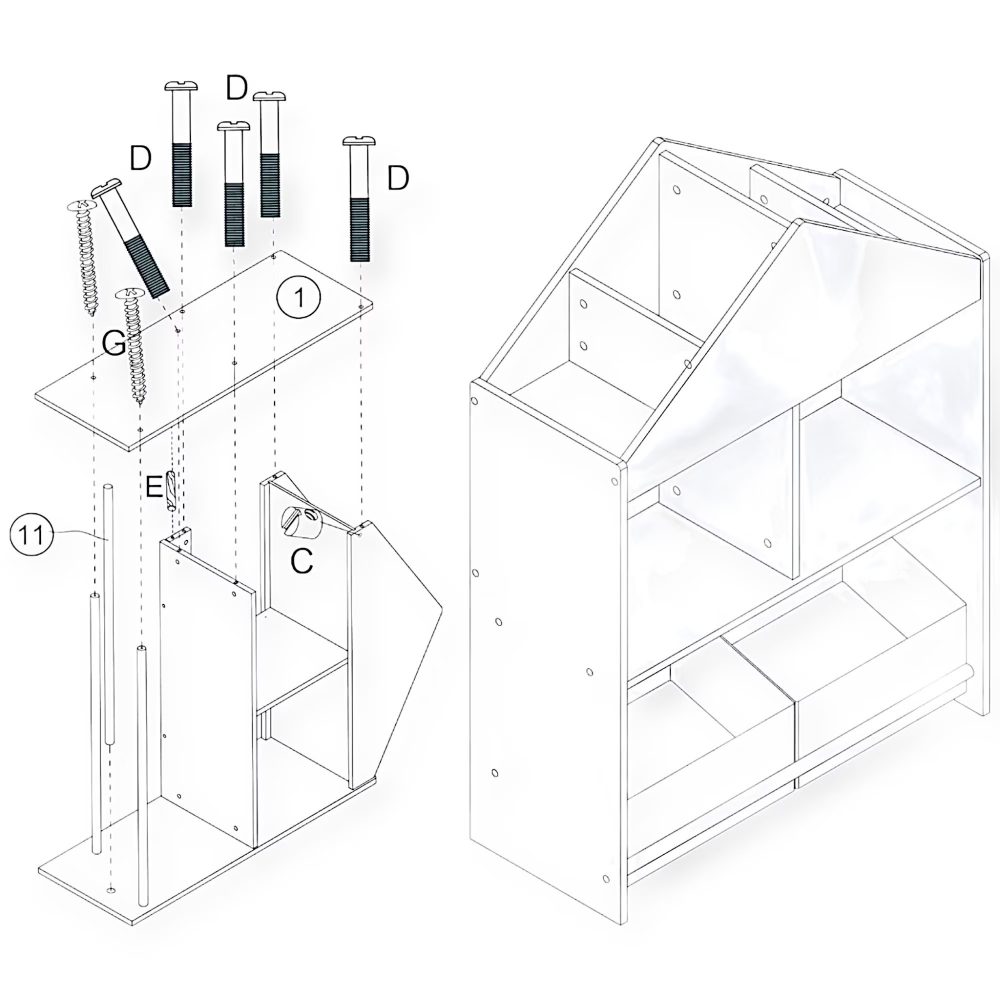 Organizator din lemn Ginger home cu 2 cutii textile, rafturi si tabla Forest