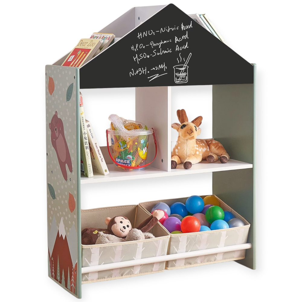 Organizator din lemn Ginger home cu 2 cutii textile, rafturi si tabla Forest - 3