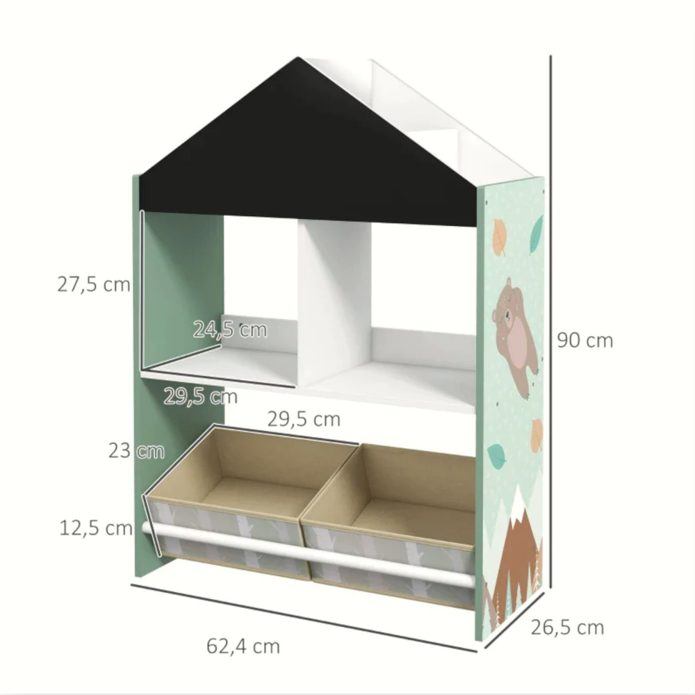 Organizator din lemn Ginger home cu 2 cutii textile, rafturi si tabla Forest - 8