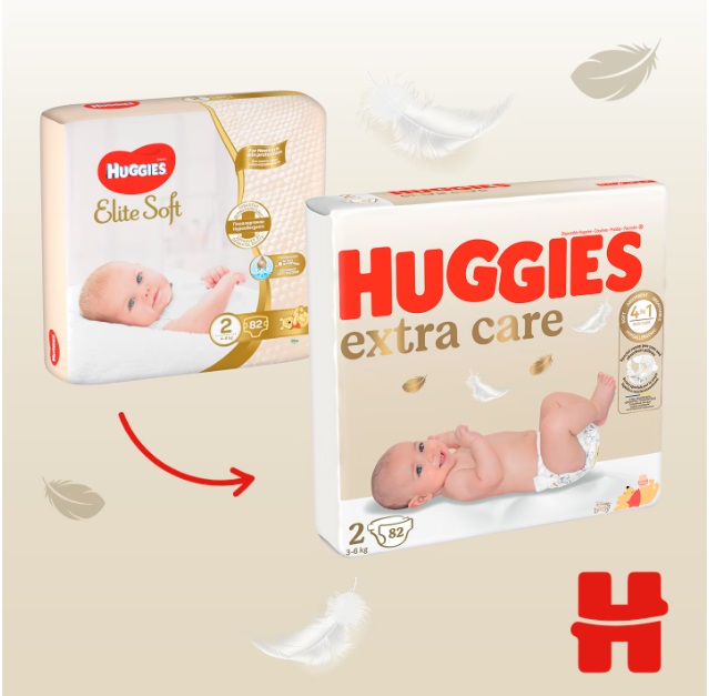 Pachet scutece Huggies Extra Care 2 Mega 4-6 kg 164 buc