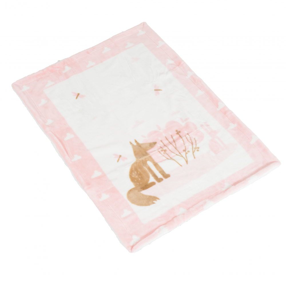 Patura pentru bebelusi cu sherpa 80x110 cm Little friends pink - 2 | YEO