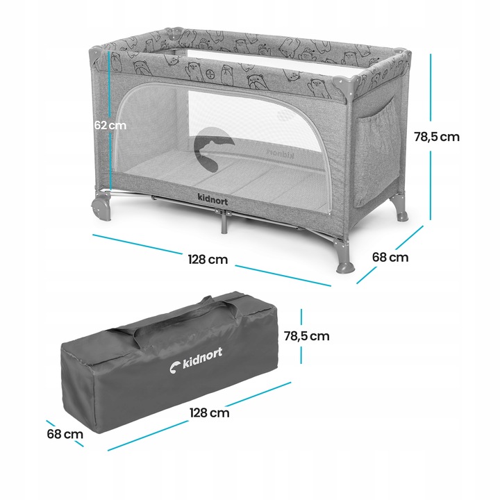 Patut de calatorie cu geanta de transport Kidnort Ihalig Light Gray - 5