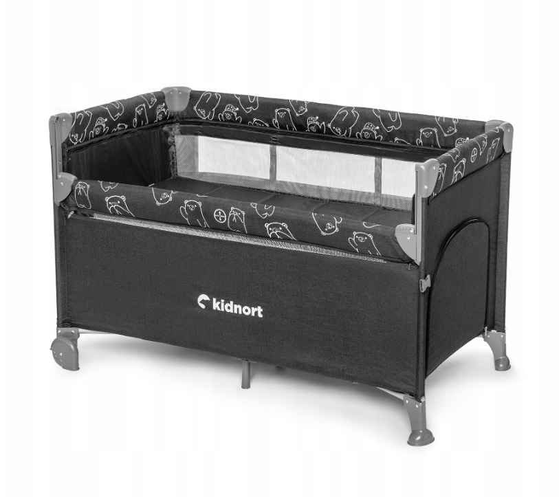 Patut pliabil 3 in 1 cu doua nivele si laterala culisanta Kidnort Livsmiljo Dark Grey - 6