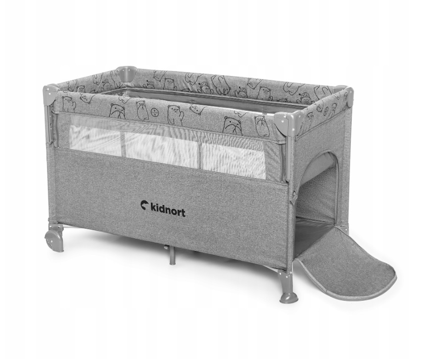 Patut pliabil 3 in 1 cu doua nivele si laterala culisanta Kidnort Livsmiljo Light Grey - 3 | YEO