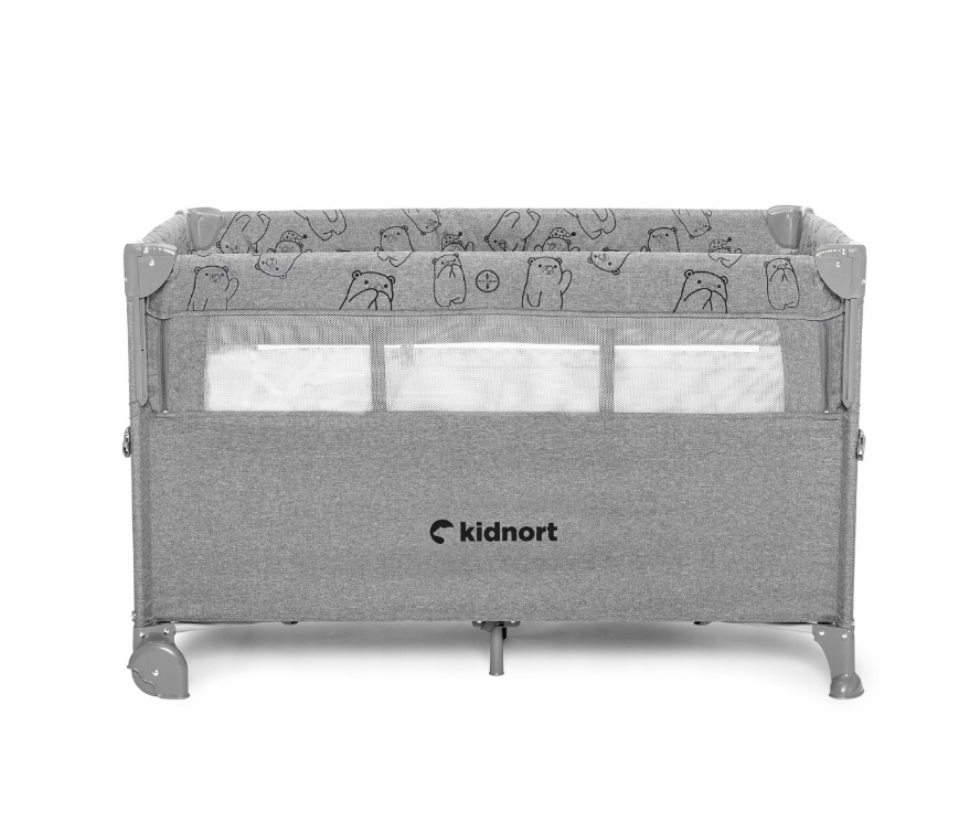 Patut pliabil 3 in 1 cu doua nivele si laterala culisanta Kidnort Livsmiljo Light Grey - 7