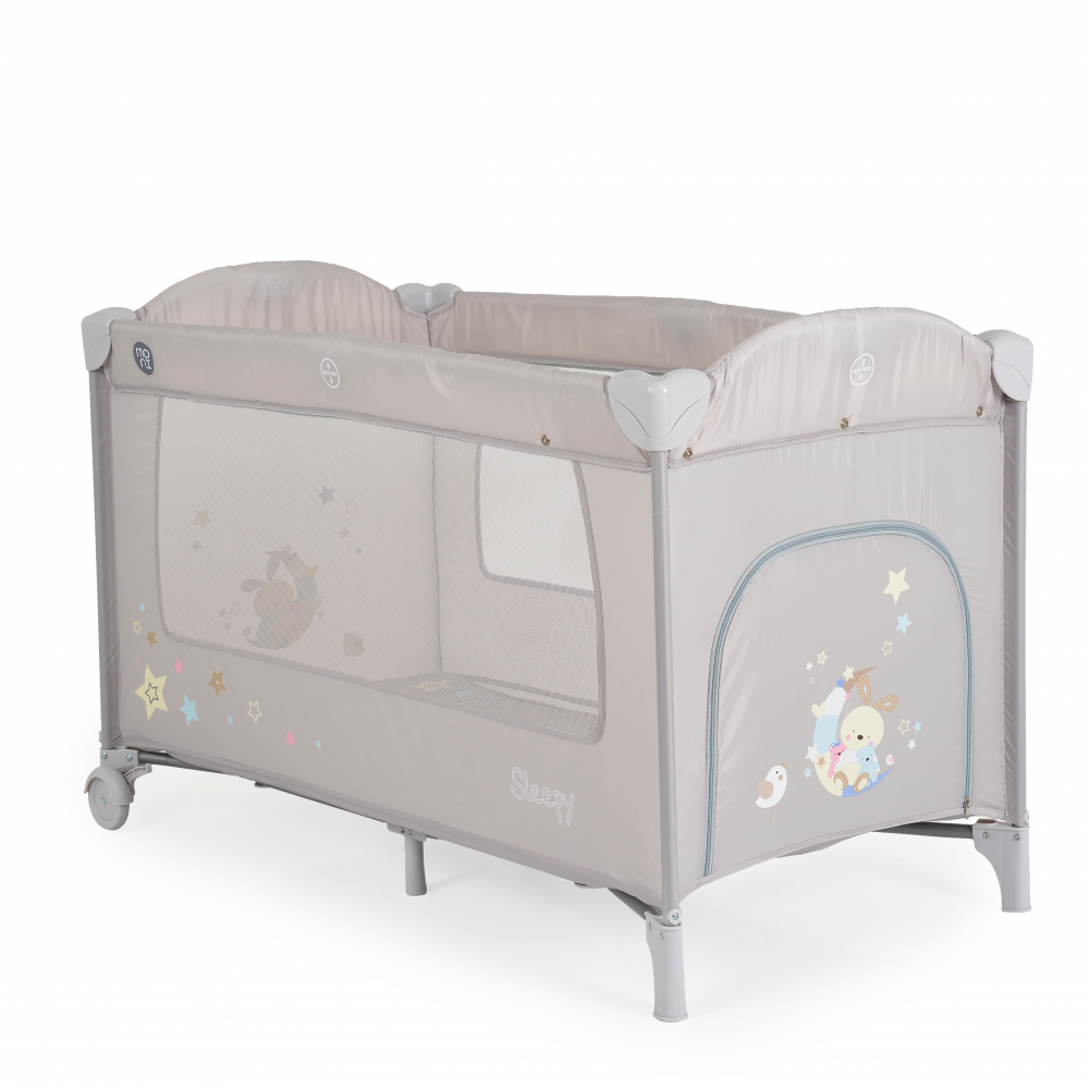 Patut pliabil Moni cu doua nivele si roti Sleepy New Grey 120x60 cm - 8