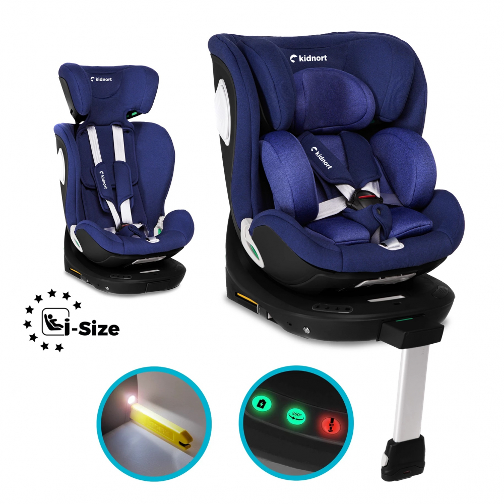 Scaun auto cu baza isofix rotativ 360 i-Size 40-150cm si picior stabilizator Kidnort Orn Blue - 6