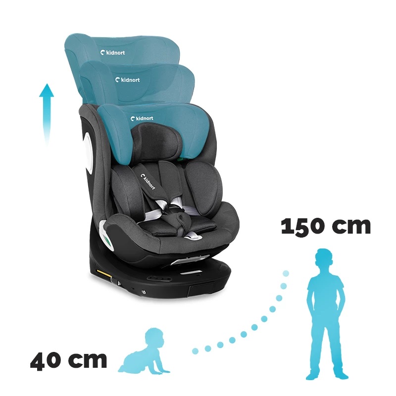 Scaun auto cu baza isofix rotativ 360 i-Size 40-150cm si picior stabilizator Kidnort Orn Blue - 9