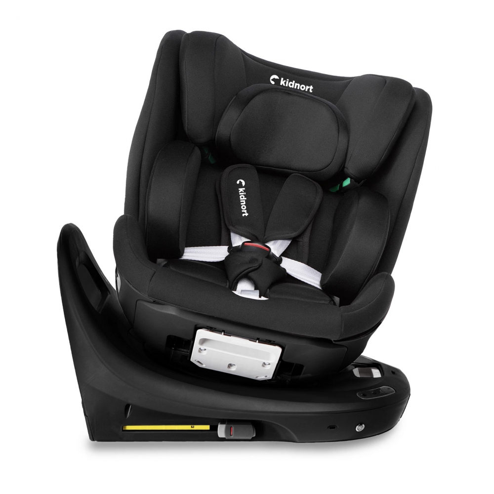 Scaun auto cu baza isofix rotativ 360 i-Size 40-150cm si picior stabilizator Kidnort Orn Black - 4