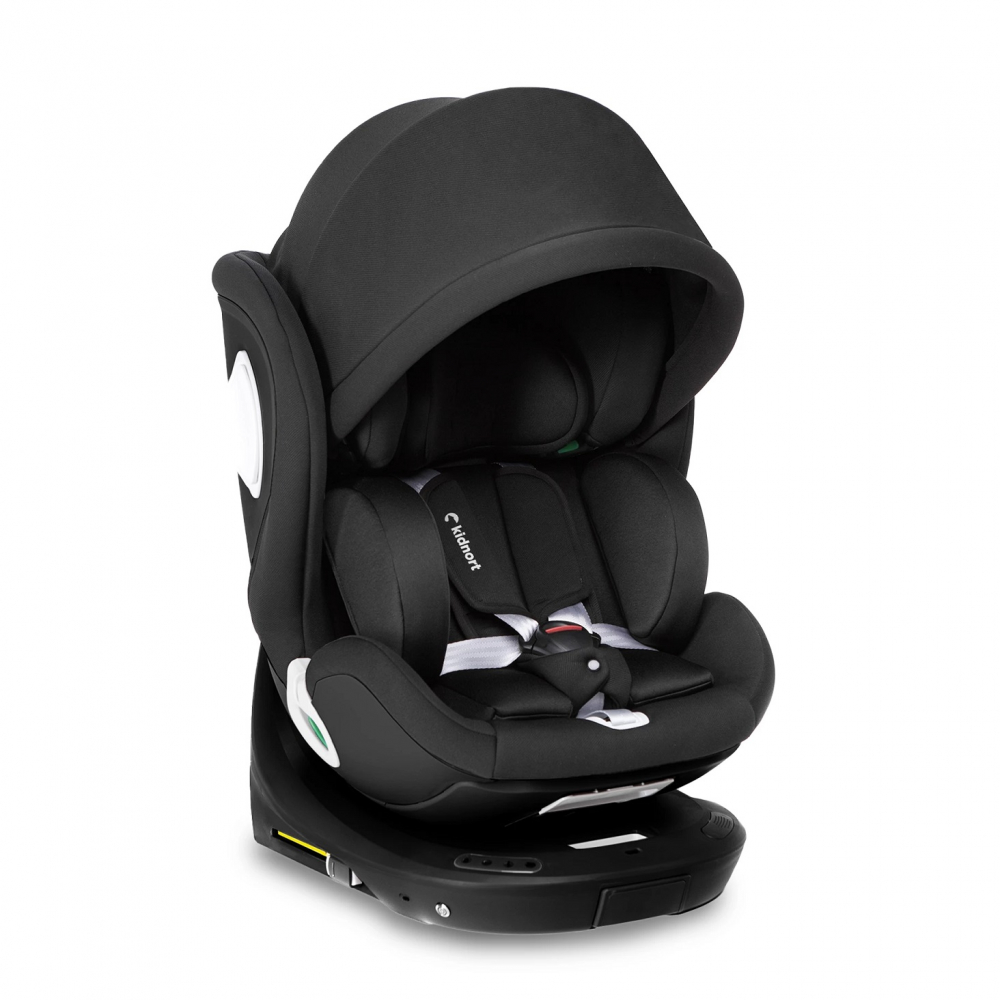 Scaun auto cu baza isofix rotativ 360 i-Size 40-150cm si picior stabilizator Kidnort Orn Black - 7