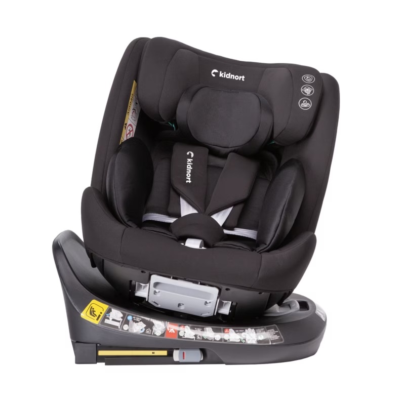 Scaun auto cu isofix rotativ 360 i-Size 40-150 cm si picior stabilizator Kidnort Radjur Black - 4