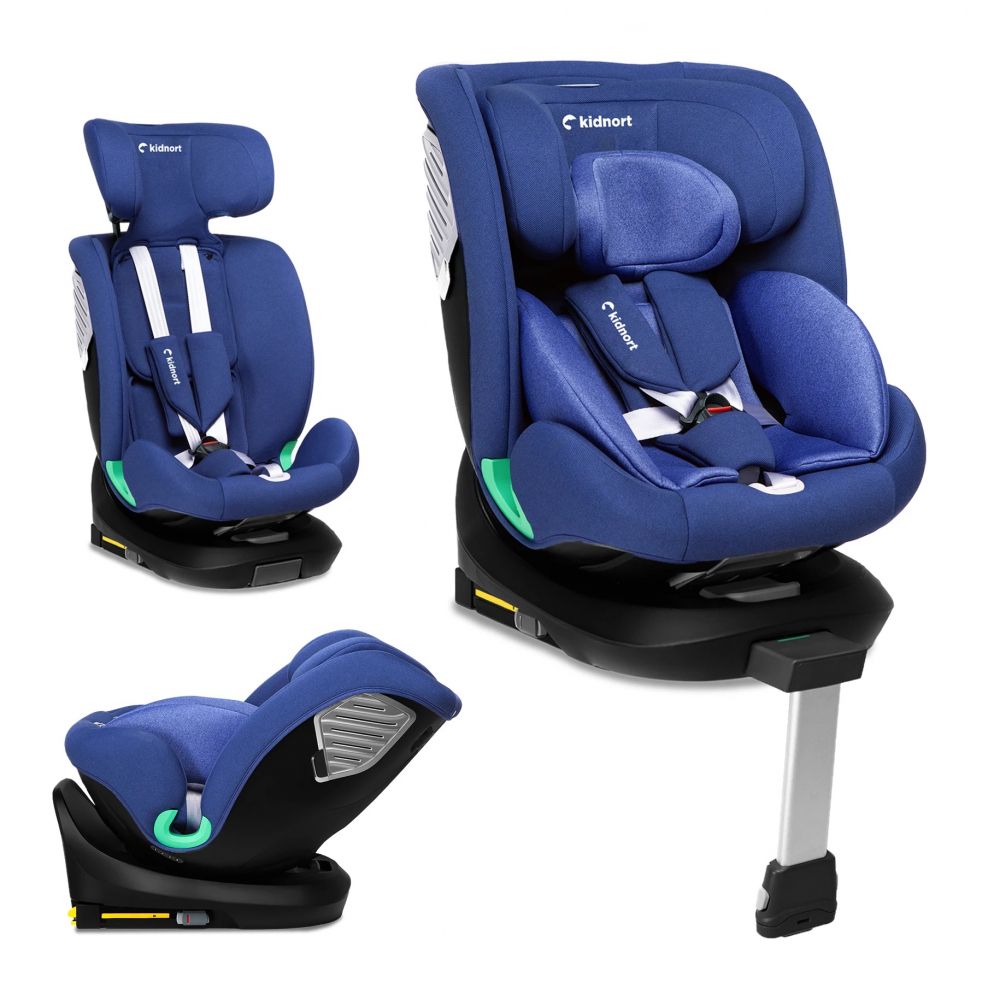 Scaun auto cu isofix rotativ 360 i-Size 40-150 cm si picior stabilizator Kidnort Radjur Blue - 3 | YEO