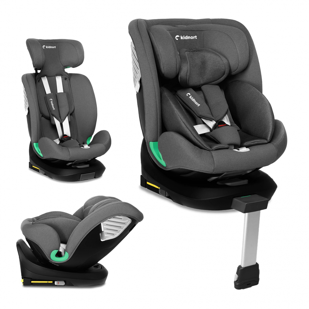 Scaun auto cu isofix rotativ 360 i-Size 40-150 cm si picior stabilizator Kidnort Radjur Grey - 1 | YEO