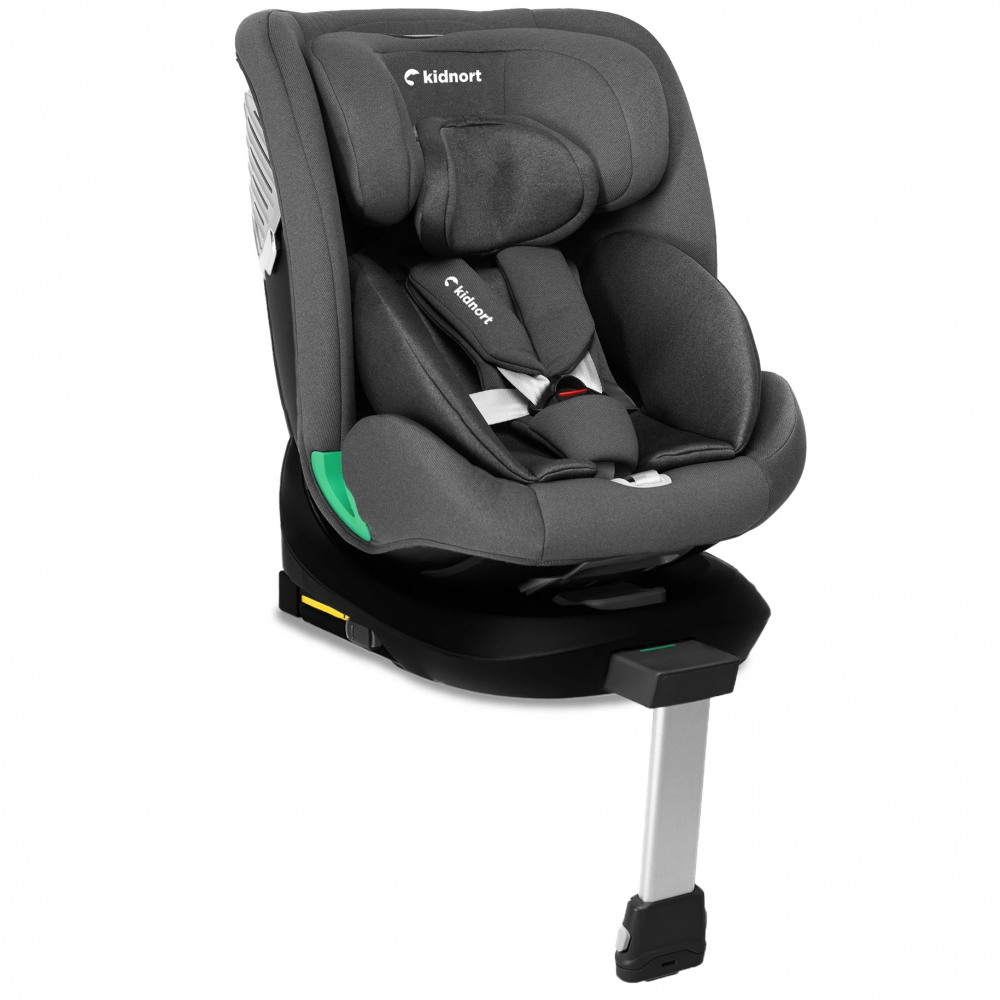 Scaun auto cu isofix rotativ 360 i-Size 40-150 cm si picior stabilizator Kidnort Radjur Grey - 9