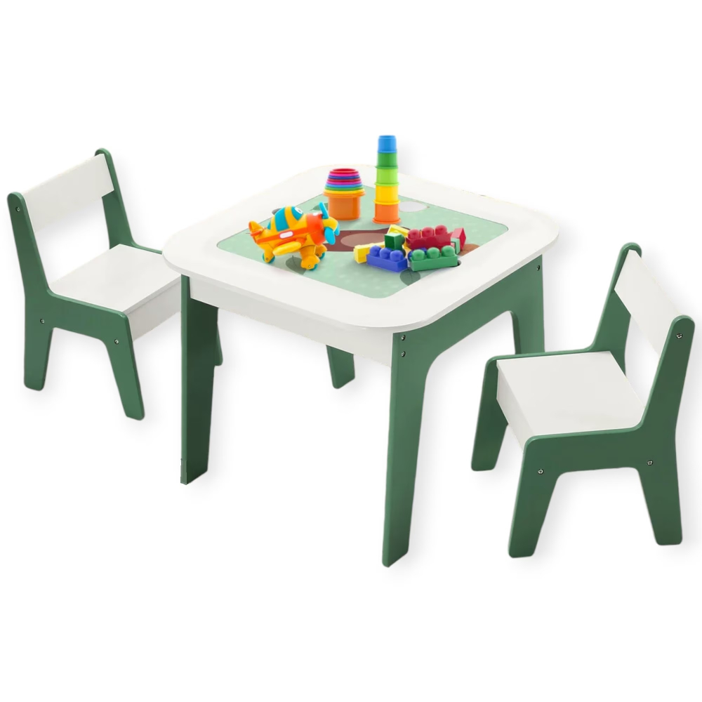 Set masuta cu 2 scaunele din lemn Ginger Home blat multifunctional pentru Lego,tabla neagra si alba Forest - 4