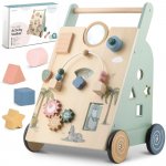 Antepremergator educational pentru copii Nukido Activity din lemn cu activitati , maner de transport, abac, angrenaje rotative, sortator cu forme, roti stabile cu suprafata cauciucata