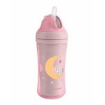 Cana cu pai din silicon KikkaBoo 220ml KikkaBoo Moony me Pink