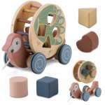 Jucarie educativa din lemn cu snur pentru tras Nukido Parrot