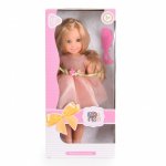 Papusa Moni Pretty Girl Roz 38 cm cu par blond, accesorii si rochita din tull roz