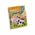 Puzzle cubic din lemn cu 9 elemente Farm Animals
