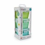 Set 3 recipiente sticla cu husa din silicon Melii blue/mint lime 160 ml