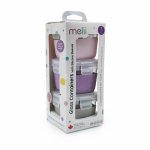 Set 3 recipiente sticla cu husa din silicon Melii roz/mov/gri 160 ml