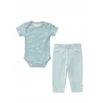 Set body maneca scurta Rainbow blue + pantaloni 6-12 luni