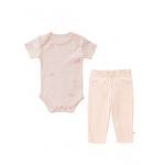 Set body maneca scurta Rainbow rose + pantaloni 6-12 luni