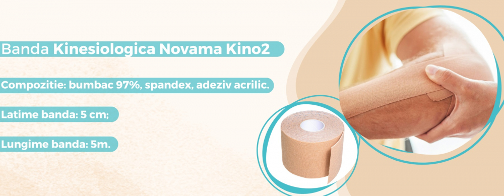 Banda Kinesiologica Novama Kino2 impermeabila, moale si confortabila fara latex 5 cm x 5 m roz - 2 | YEO