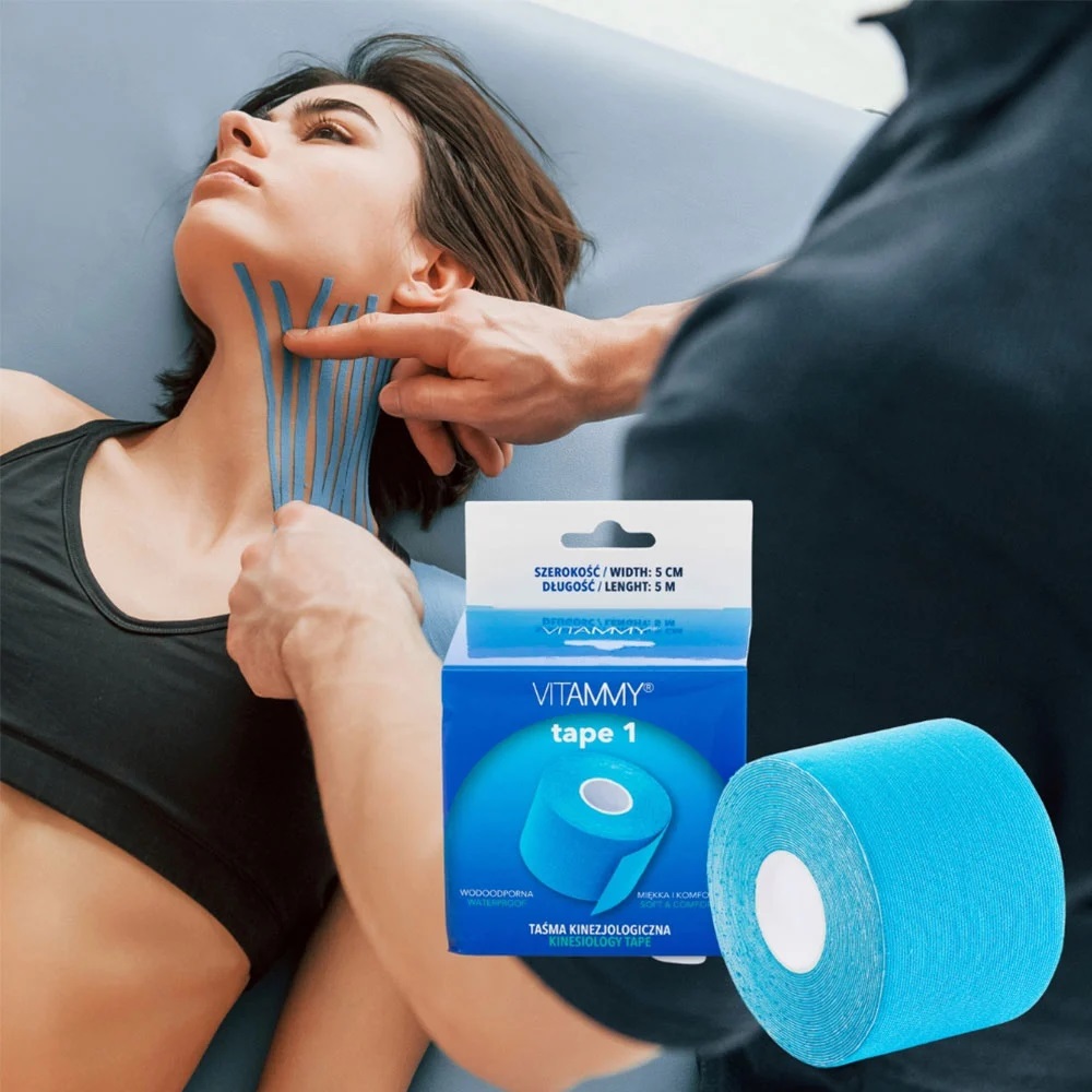 Banda Kinesiologica Vitammy Tape 1 impermeabila, moale si confortabila fara latex 5 cm x 5 m albastru - 1 | YEO