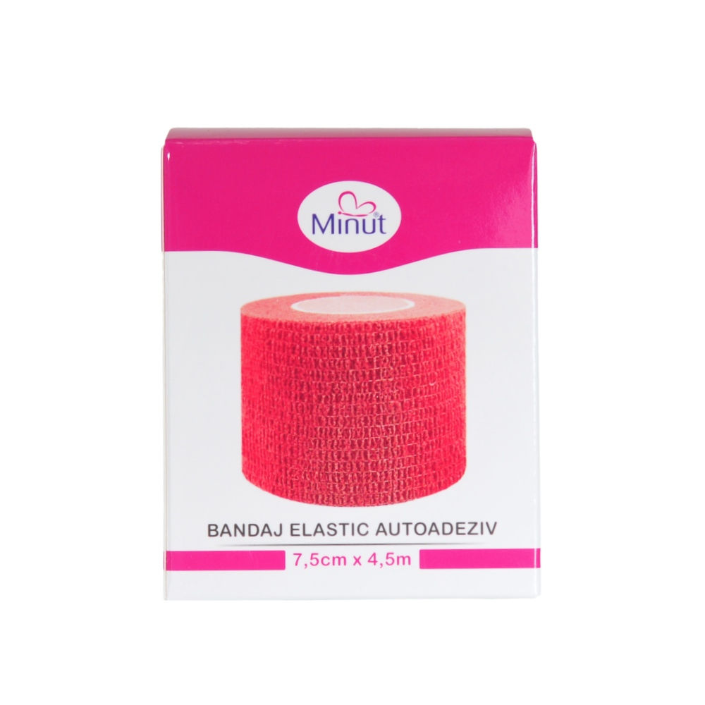 Bandaj elastic autoadeziv Minut rosu 7.5 cm x 4.5 m