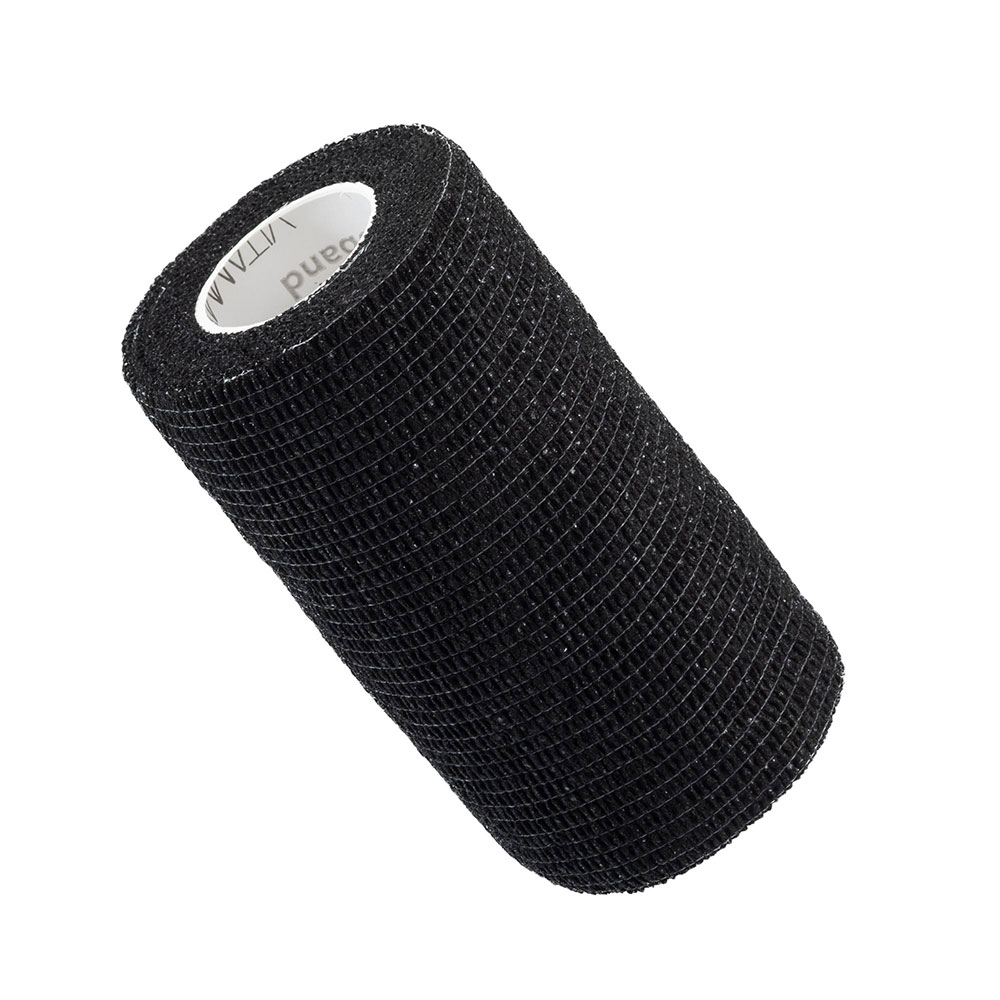 Bandaj elastic autoadeziv Vitammy Autoband tehnologie cu microfibre fara lipici rezistent la apa 10x450 cm negru