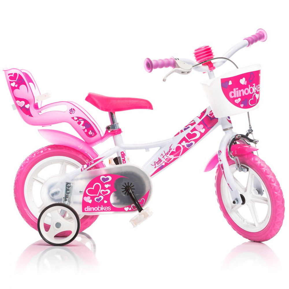 Bicicleta pentru copii Little Hearth Dino Bikes 12 inch alb si roz - 1