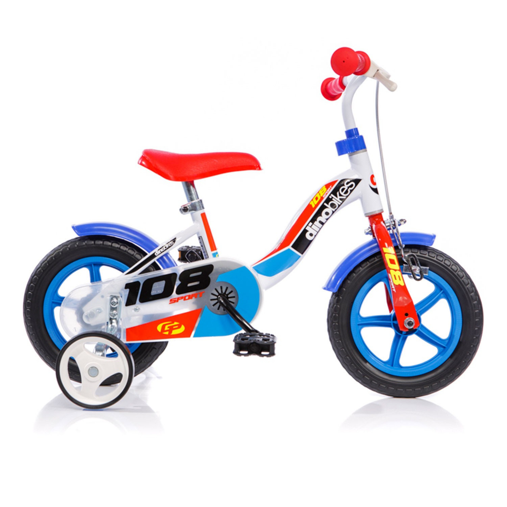 Bicicleta pentru copii model 108 Sport Dino Bikes 10 inch alb cu albastru - 1