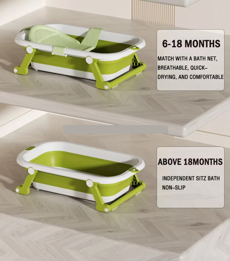 Cadita pentru copii, Little Mom, design modern, pliabil, cu termometru display digital, dop pentru evacuarea apei, suport pentru agatare, capacitate 42L, dimensiune 80 x 49 x 21 cm, Grey - 1 | YEO