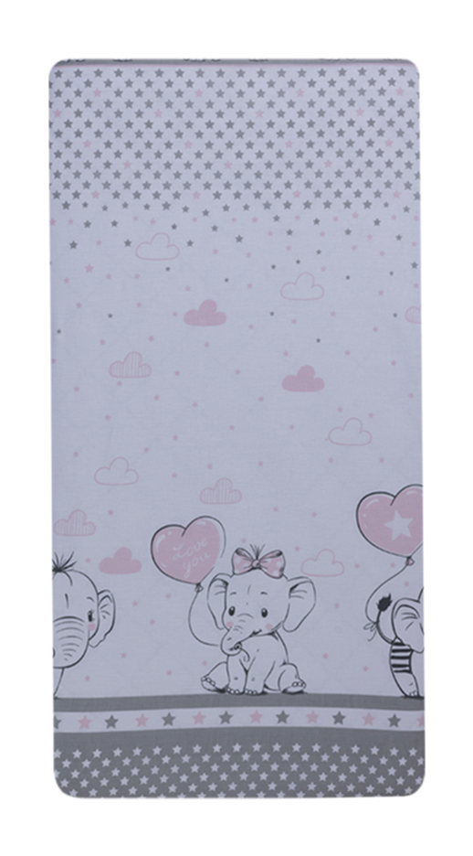 Cearceaf din bumbac pentru saltea 120x60 cm Elefant cu balon inima roz Beberoyal