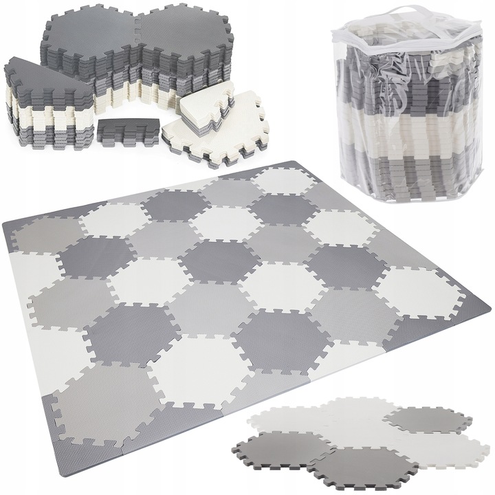 Covor puzzle din spuma EVA cu 43 elemente 150x130X1.2 cm Hexagonal Grey