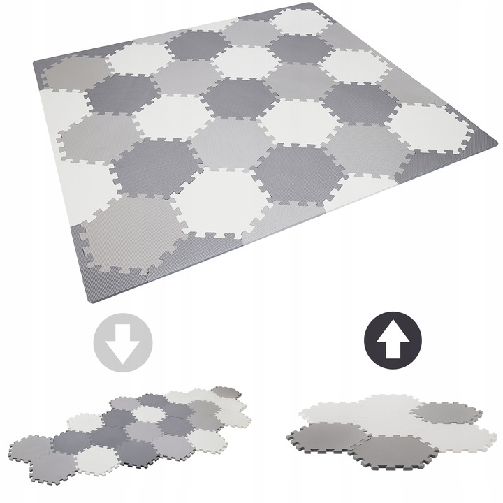 Covor puzzle din spuma EVA cu 43 elemente 150x130X1.2 cm Hexagonal Grey - 8