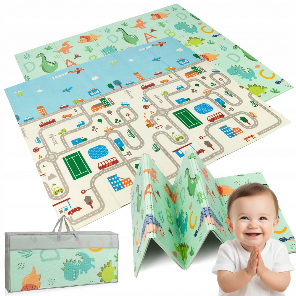 Covoras educational din spuma XPE cu doua fete 180x200 cm Dino Road - 1