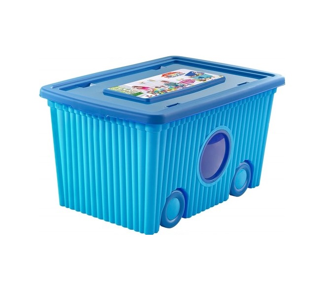 Cutie cu capac din plastic pentru depozitare jucarii cu roti Blue 40L - 1