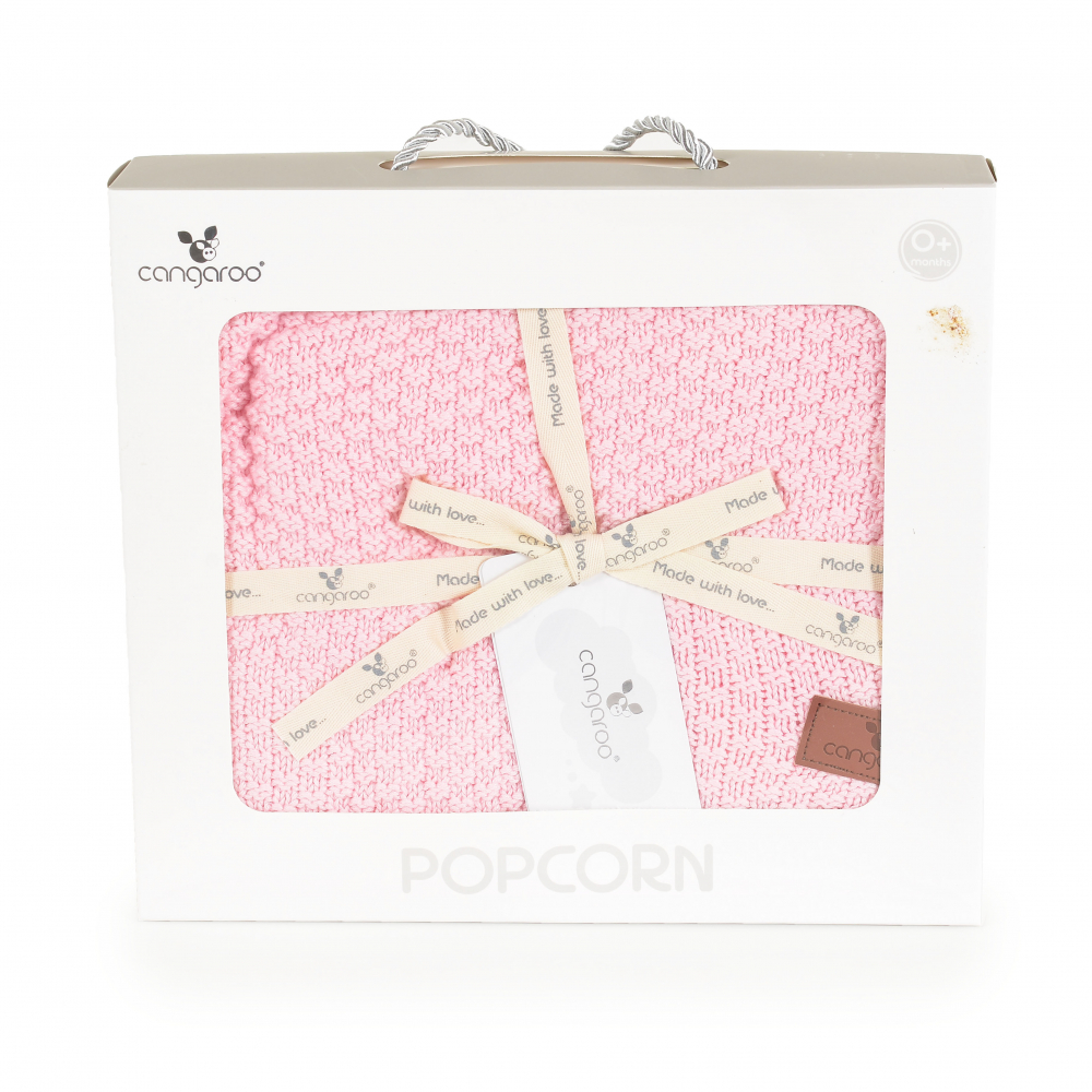 Paturica tricotata din bumbac si fibre bambus 80x100 cm Cangaroo Popcorn Pink