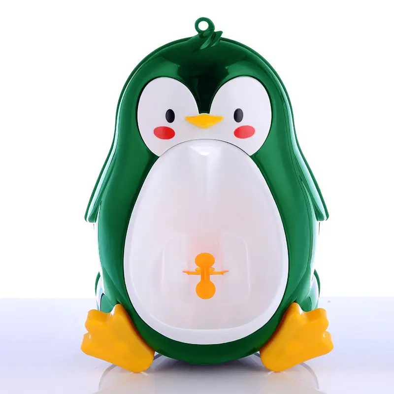 Pisoar pentru baieti Little Mom, sigur si rezistent, cu montare versatila prin ventuze de perete, sau agatare, dimensiune 26 x 37cm, Cute Penguin Green
