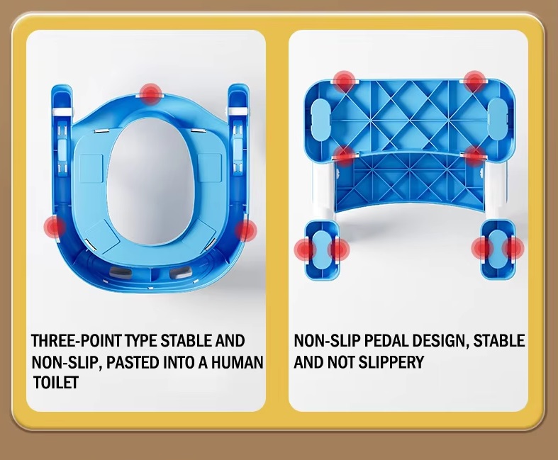 Reductor toaleta pentru copii, Little Mom, pliabil cu scarita, in structura piramidala, prevazut cu manere ergonomice si colac moale detasabil din PVC, dimensiune 35.5 x 34 x 56 cm, Kitty Blue - 3 | YEO